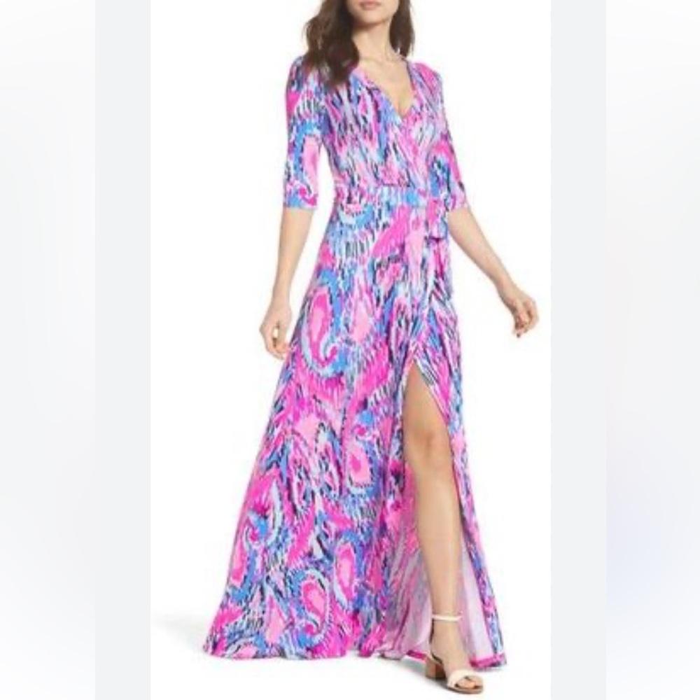 Lilly Pulitzer Marvista Wrap Maxi Dress S Free Spirit Stretch Resortwear Beachy - Picture 5 of 14